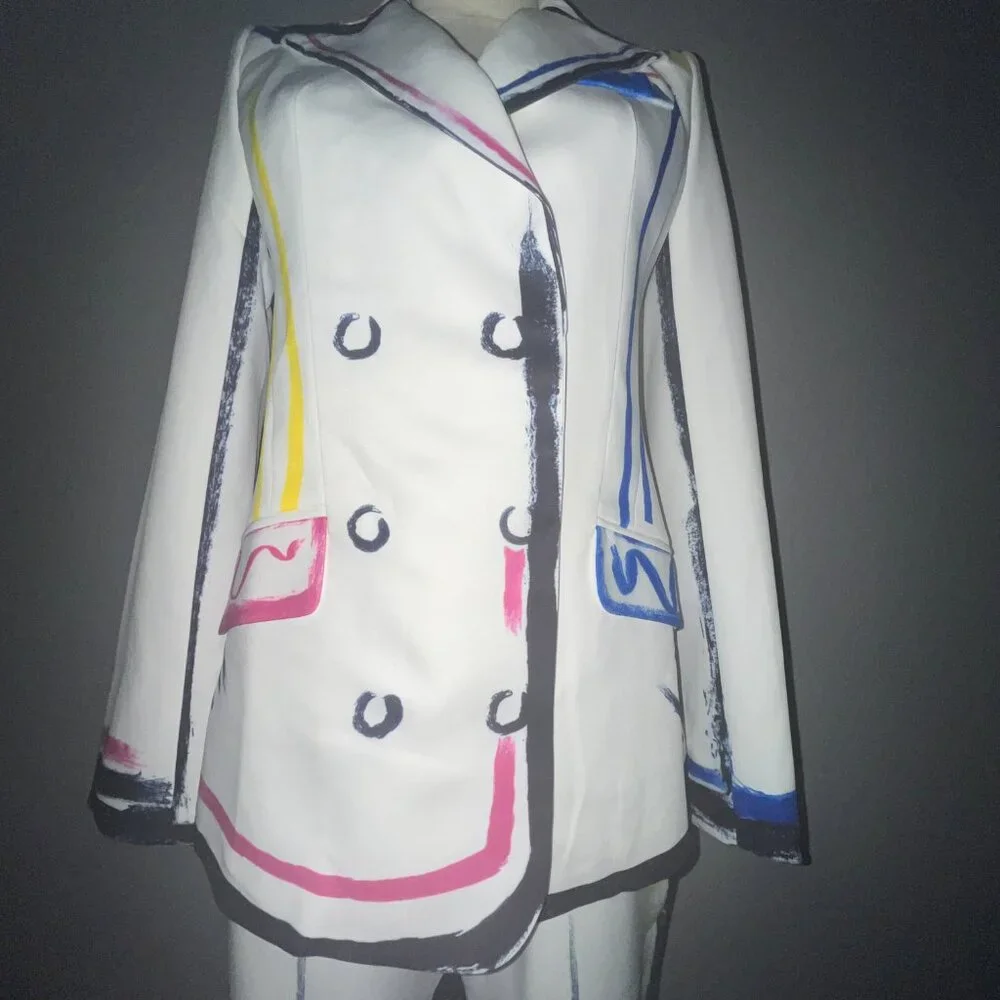L'ATISTE COLOR ME BAD ARTSY PANTS SUIT GRAPHIC PAINTED CONTRASTING OUTLINE - S - Picture 4 of 16